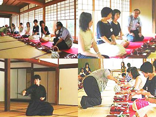 広間でのひとときと居合い抜きの実演の様子（4カット）